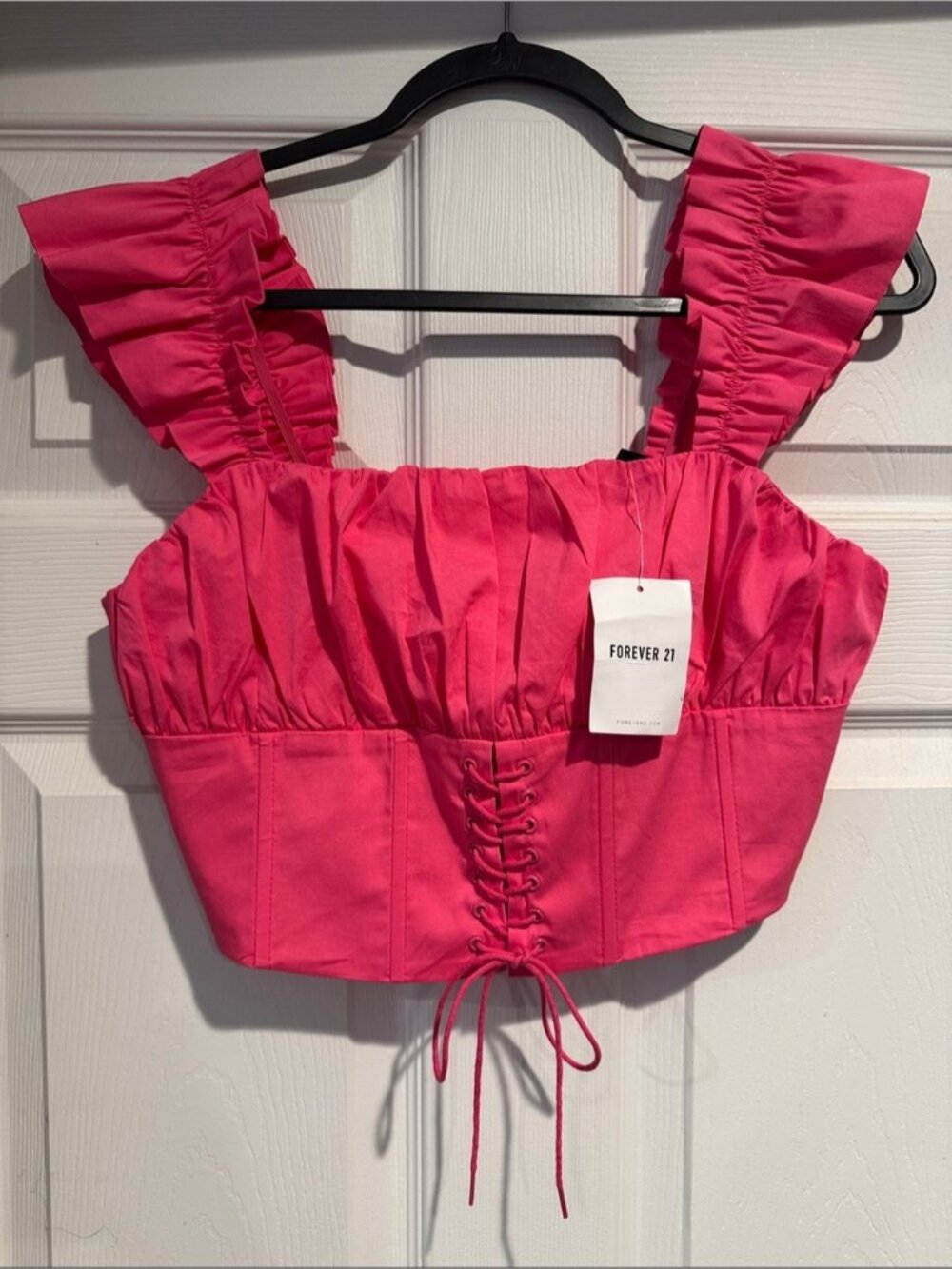 Pink Ruffle Lace-Up Corset Crop Top